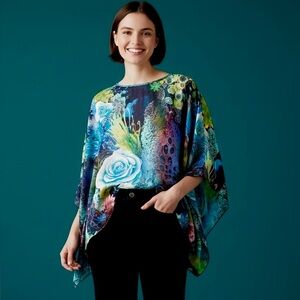 Beautiful Floral Abstract Blue & Green Sheer Top